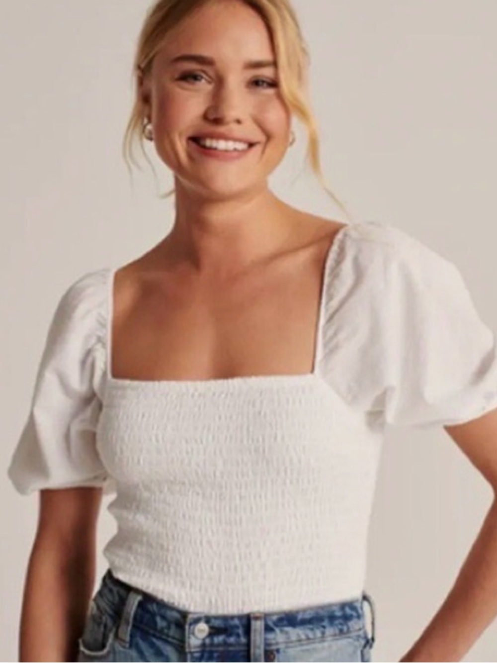 Abercrombie Square-Neck Puff Sleeve Top
